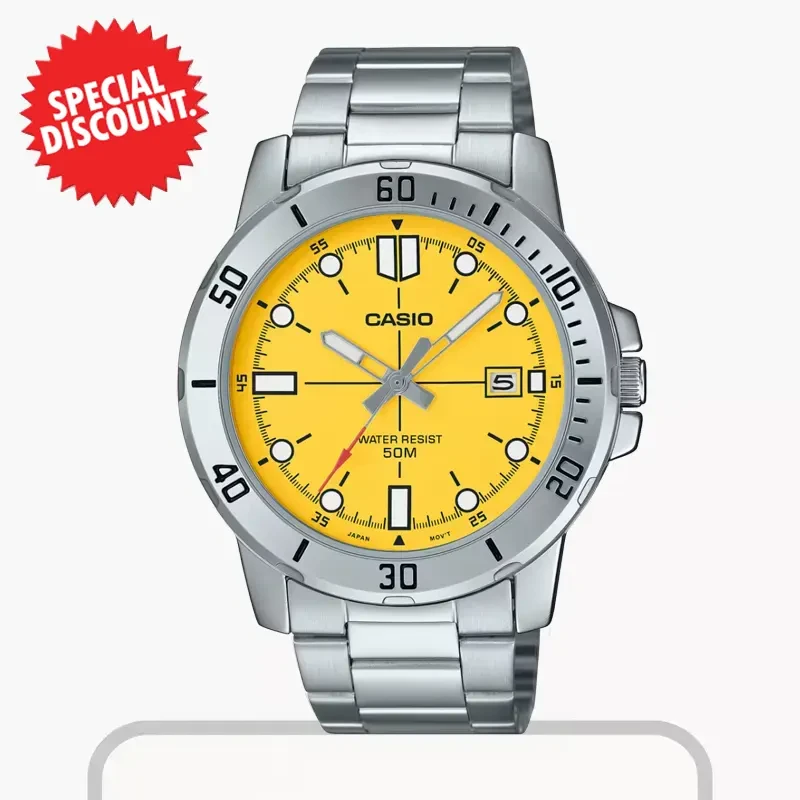 Casio Enticer Yellow Dial Stainless Steel Men's Watch- MTP-VD01D-9EV